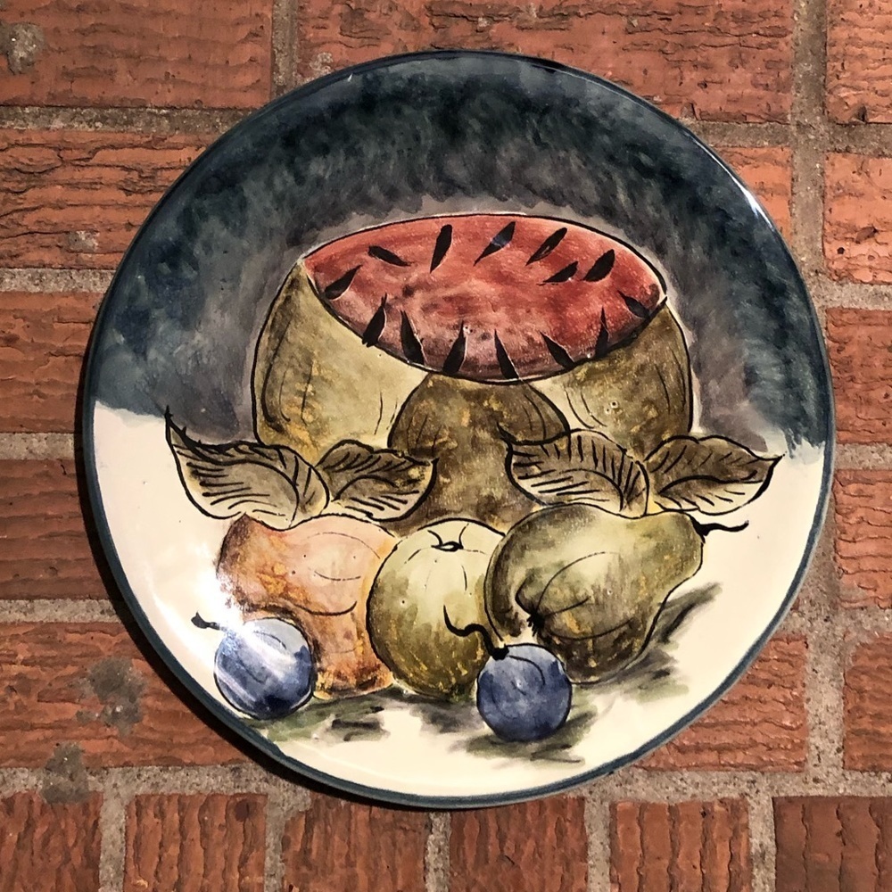 Amora Vintage Hand Painted Dinner Plate Made in Mexico Fruit Theme